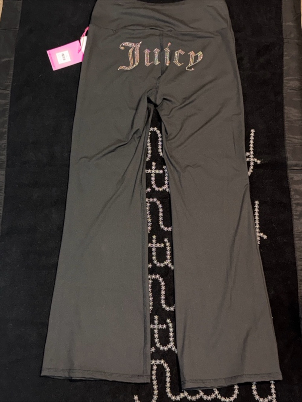 Juicy Couture Sport Flare Leggings Rhinestone Logo Black Liquorice Sz Medium NWT